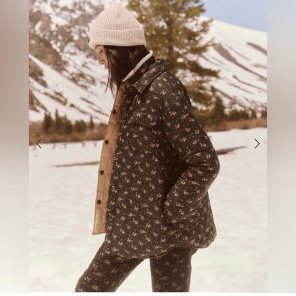 NWT THE GREAT. Reversible Down Trapper Puffer Wilderness Floral & Pink - Picture 2 of 6